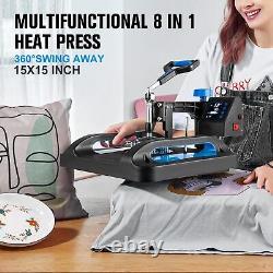 Heat Press Machine 8 in 1 15x15+30OZ Tumbler Press Sublimation T-shirt Mug Hat