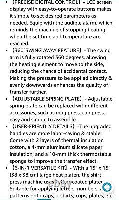 VEVOR Heat Press Machine 15x15in Transfer 6in1 Digital Shirt Mug Plate Pressing
